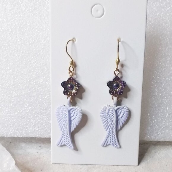 🍂🍁🍃 3/$25!!!  Lilac & Purple Angle Wings - Blessings Dangle Earrings - Picture 1 of 7